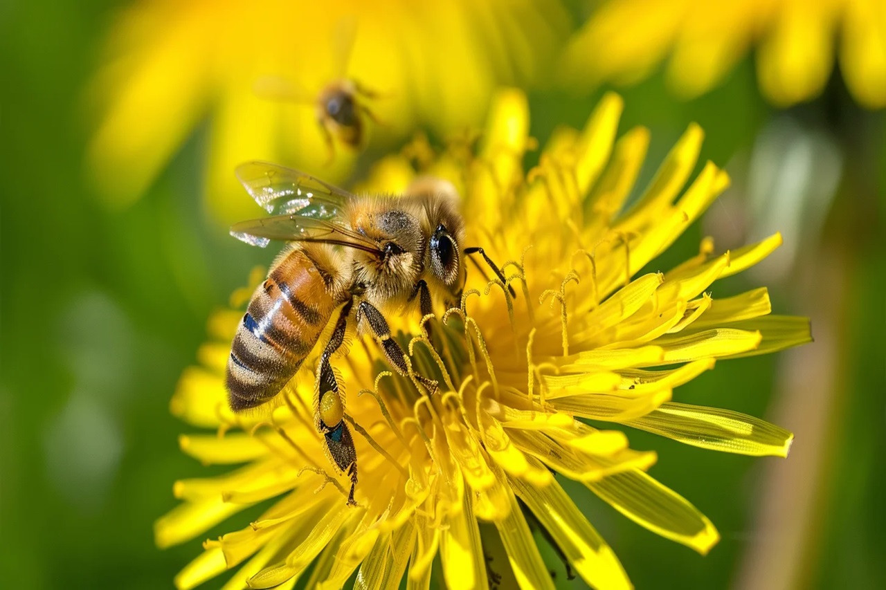 une abeille sur un pissenlit
